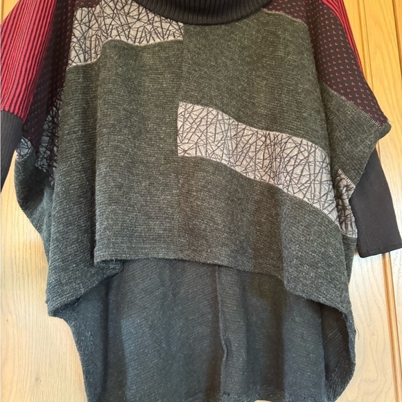 Vintage Concept Mixed Fabric Poncho Pullover Turtleneck Sweater / small - Picture 5 of 9
